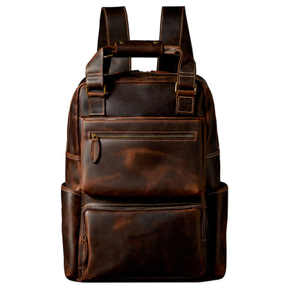 Handmade Retro Crazy Horse Leather Oversized Backpack