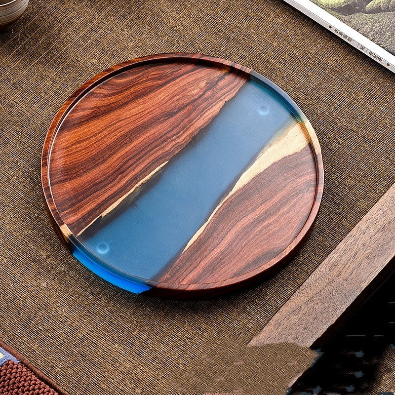 Small Leaf Red Sandalwood Tea Tray High-grade Epoxy Resin Retro Table