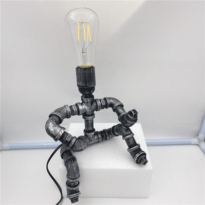 Personality Creative Iron Pipe Industrial Retro Style Coffee Bar Desk Water Pipe Robot Table Lamp