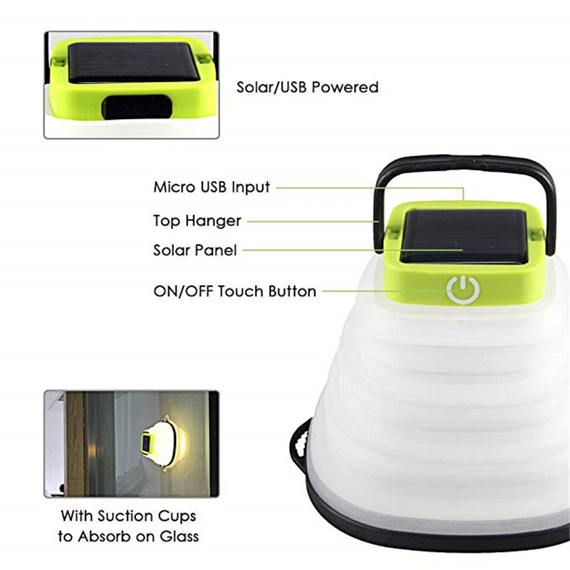 Collapsible Camping Light IP68 Waterproof Solar Foldable Lantern Solar Tent Lighting USB Rechargeable Outdoor Night Tools