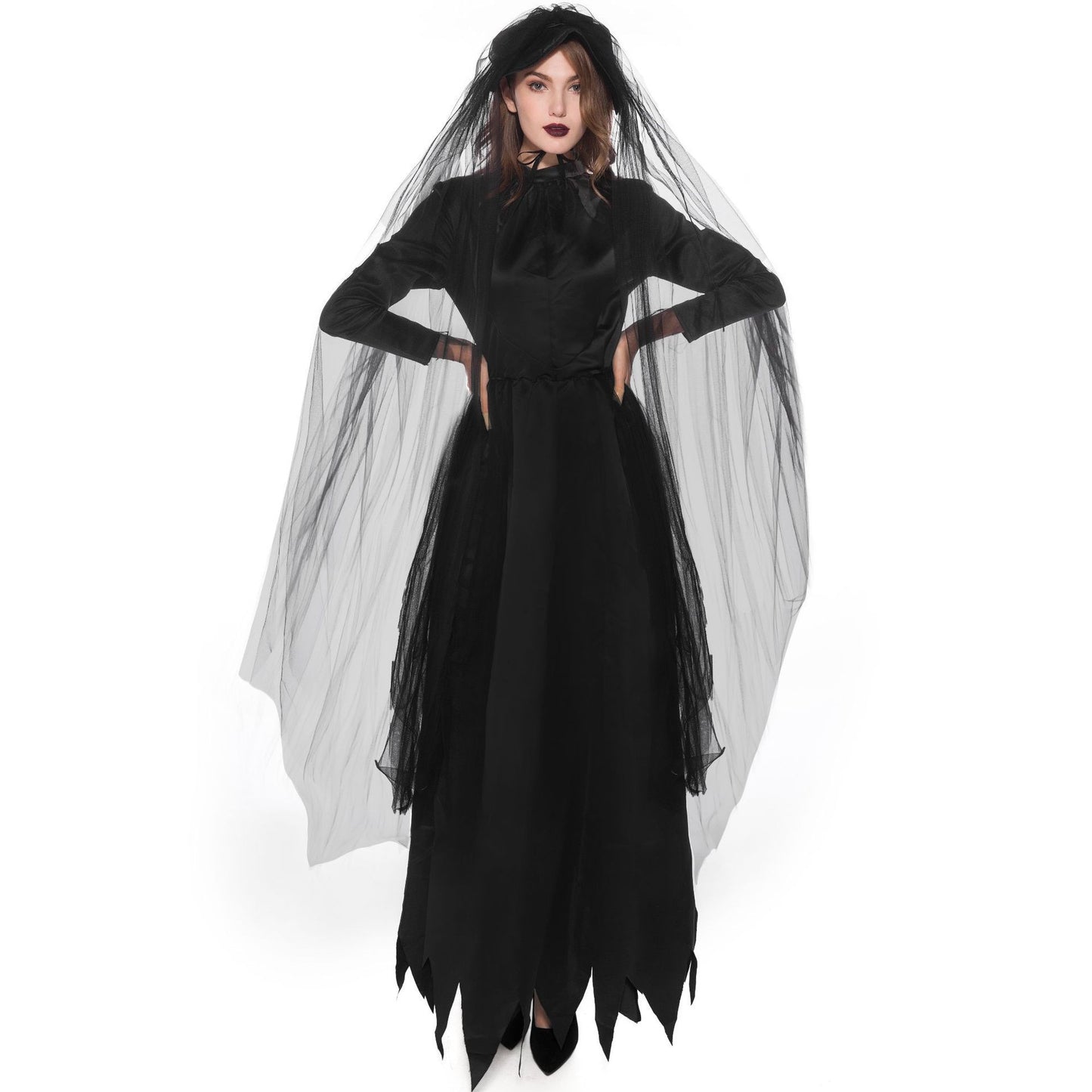 Disfraces de cosplay aterradores para mujer, para fiesta de Halloween, carnaval, boda, vestido de novia, fantasma malvado, vampiro, juego de anime, atuendo, tocado