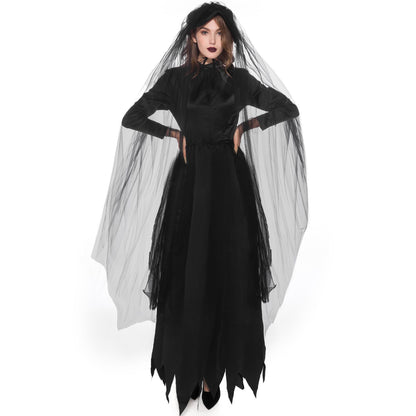 Scary Women's Cosplay Costumes Halloween Party Carnival Wedding Bride Dress Evil Ghost Vampire Anime Game Outfit Headwear