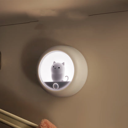 Luz nocturna de gato con detección de movimiento creativa, lámpara de ambiente para dormitorio de mascotas, lámpara de pared con Sensor de movimiento del cuerpo humano, lámparas para dormitorio