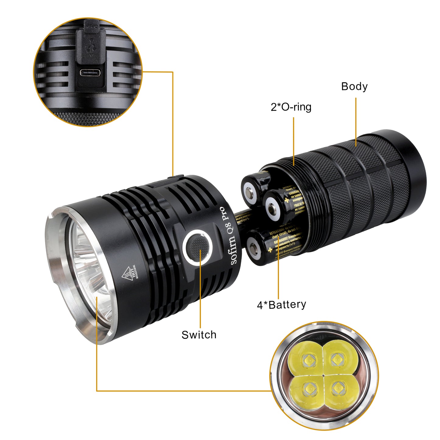 Strong Light Flashlight 18650C Port Direct Charge