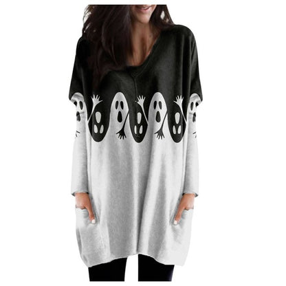 Blusa larga con estampado de calabaza fantasma para mujer de Halloween