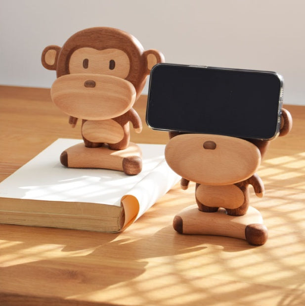 Solid Wood Creative Monkey Phone Holder Cute Cell Phone Stand Table Decorative Ornaments