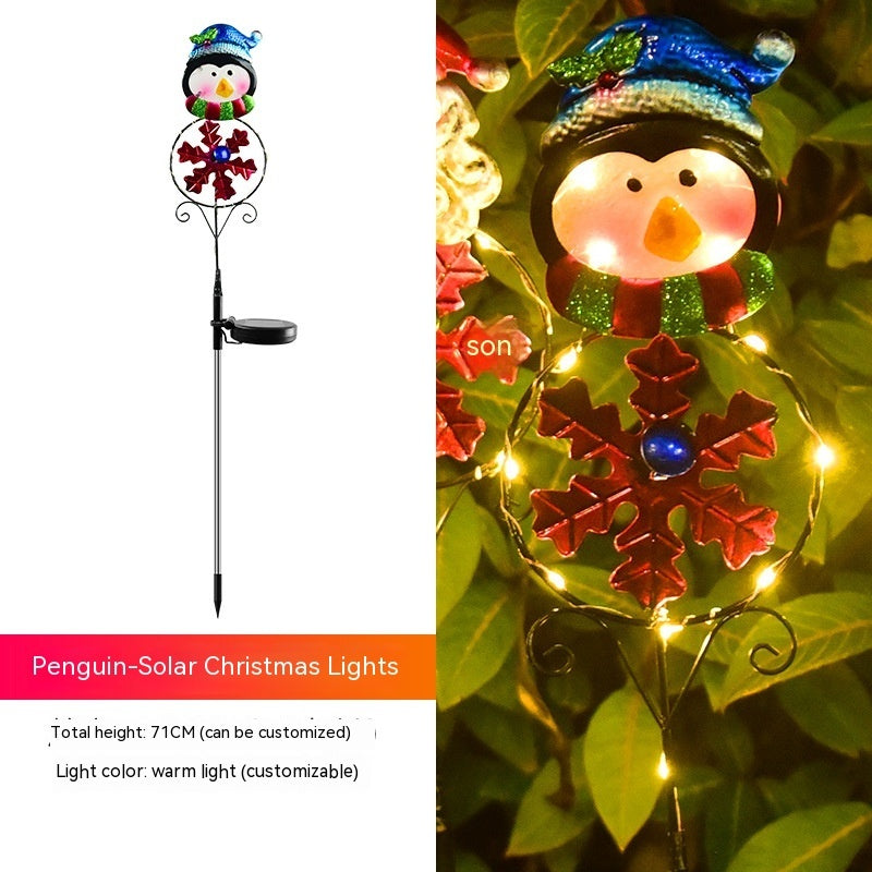 Lampe solaire de Noël à LED en forme de bonhomme de neige et d'élan avec prise de terre