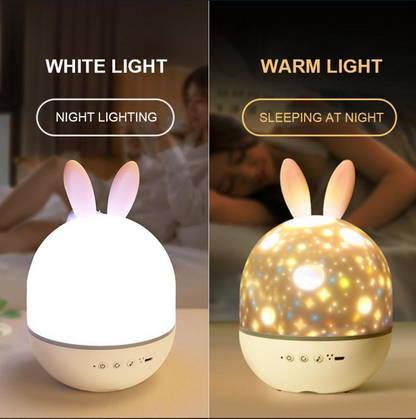 Lampe de projection lapin mignon, chargement USB, projecteur LED rotatif