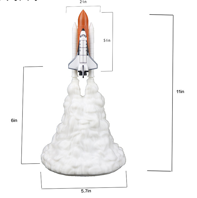 Lámpara de noche con diseño de cohete espacial y transbordador espacial con impresión 3D