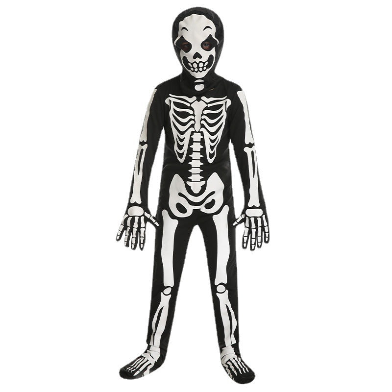 Ropa de cosplay de personaje de hueso fantasma blanco con forma de calavera para niños de Halloween