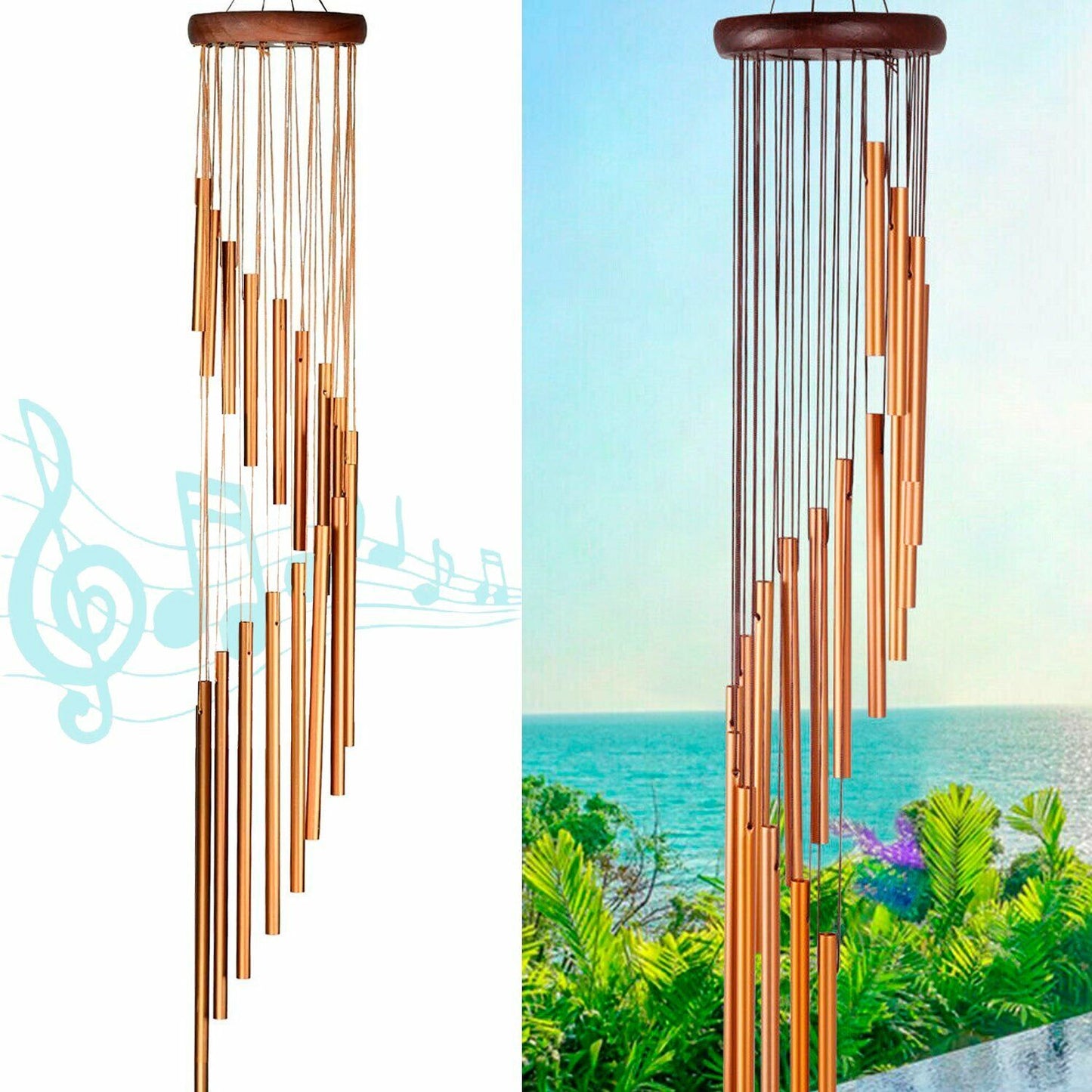 Campanas de viento para exteriores de 35 pulgadas, grandes, 18 tubos, campanas de capilla de tono profundo para decoración de jardín