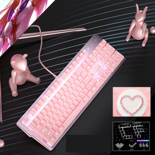 Clavier mécanique Girly rose 104 touches axe vert axe noir axe rouge filaire