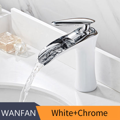 Full copper black and white hot and cold waterfall faucet