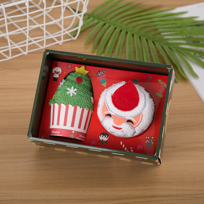 Caja de regalo con muñecos de toalla navideños