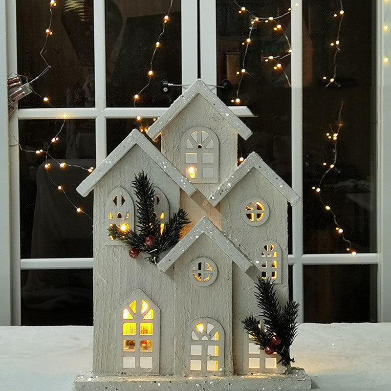 Christmas Decorations Wooden Luminous House Scene Layout