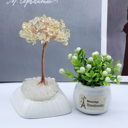 Árbol de la vida de seda enrollado con piedra triturada de amatista, regalo de Navidad, decoración del hogar