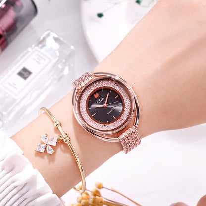 Reloj Mujer Reloj Británico con Diamantes de Agua Correa de Acero Reloj Impermeable para Mujer