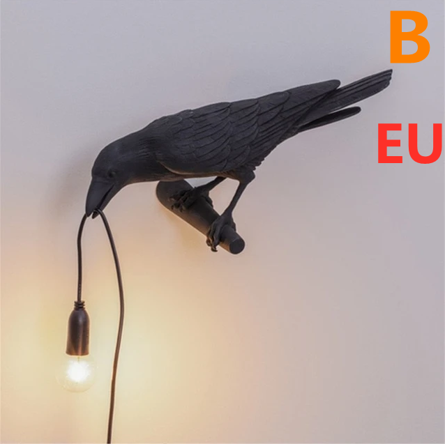 Décoration créative de lampe murale en résine d'oiseau de bon augure