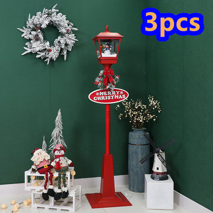 Santa Claus Snowman Christmas Tree Snowing Street Light