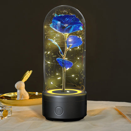 Creative 2 en 1 Rose Fleurs Lumière LED Et Haut-Parleur Bluetooth Cadeau De Saint Valentin Rose Lumineuse Veilleuse Ornement Dans Un Couvercle En Verre