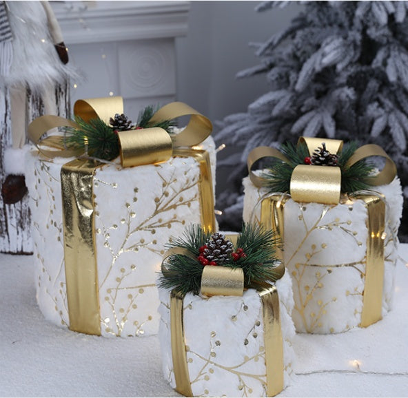 Caja de regalo de Navidad Bolsa de regalo de tela Caja de regalo con cabeza de pila de tres piezas