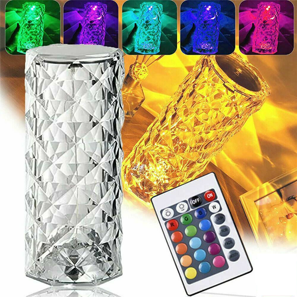 Lámpara de mesa de cristal LED Diamond Rose Night Light Touch Atmósfera y control remoto