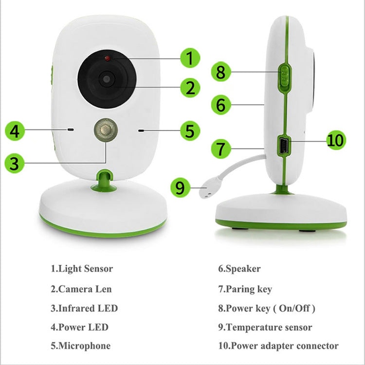 Monitor de video para bebés con intercomunicador bidireccional inalámbrico de 2 pulgadas