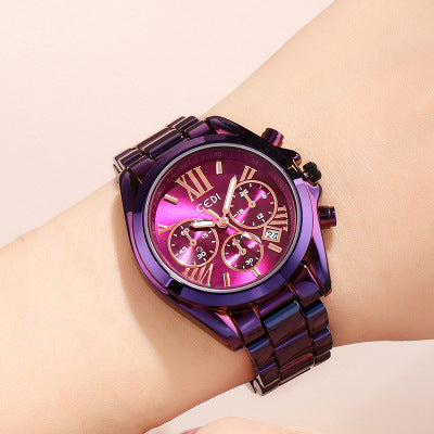 Reloj casual de lujo para mujer en oro rosa.