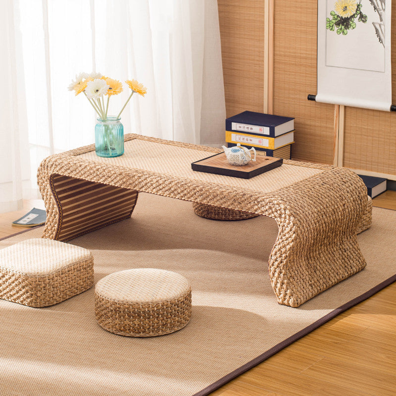 Table basse simple en rotin tatami, table de sol de style japonais