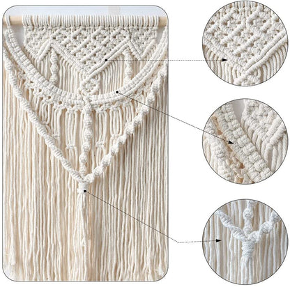 Tapiz tejido para colgar en la pared de macramé, decoración de pared bohemia con borla, arte de pared bohemio elegante hecho a mano para el hogar, apartamento, dormitorio, decoración artesanal 