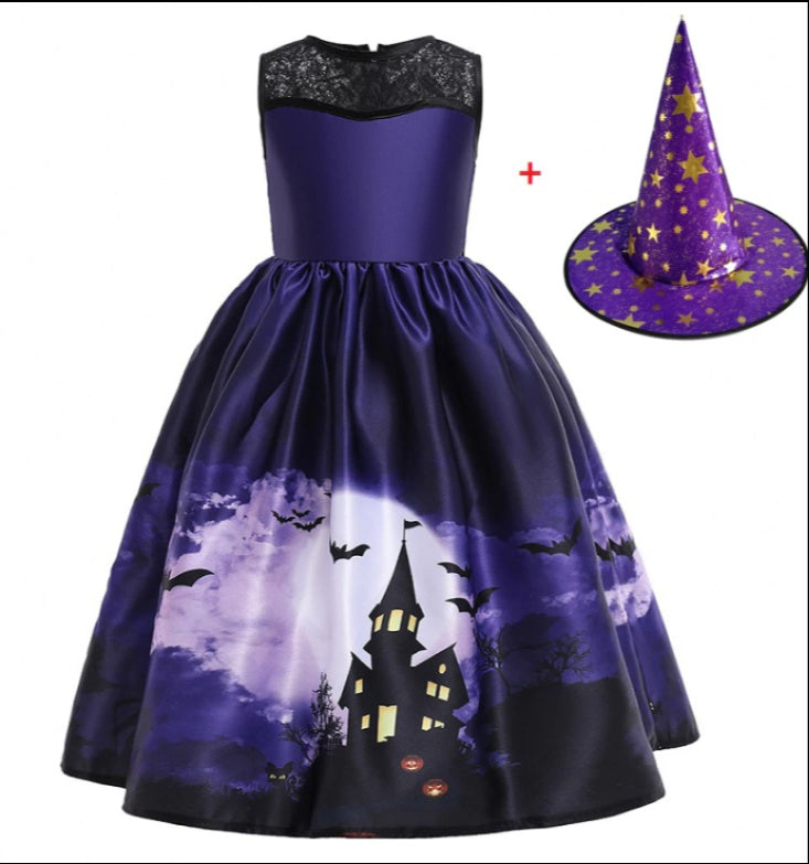 Robe de princesse d'Halloween en maille imprimée d'Halloween