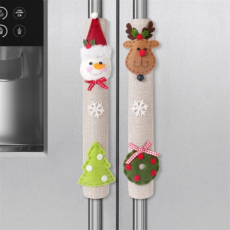 Christmas Home Decoration Supplies Santa Claus Snowman Elk Linen Refrigerator Handle Cover