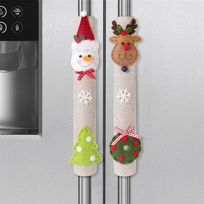 Christmas Home Decoration Supplies Santa Claus Snowman Elk Linen Refrigerator Handle Cover