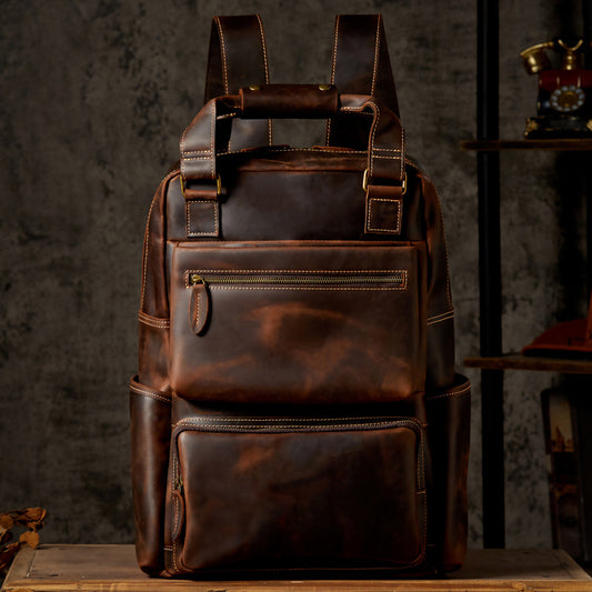 Handmade Retro Crazy Horseskin Oversized Backpack