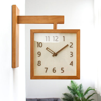 Reloj de pared de doble cara de madera maciza, sala de estar silenciosa, hogar, esquina Simple, reloj de dos lados