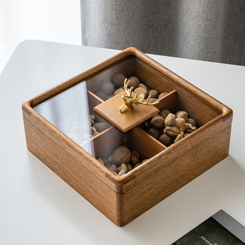 Compartiment domestique de salon de boîte à noix en bois massif avec couvercle