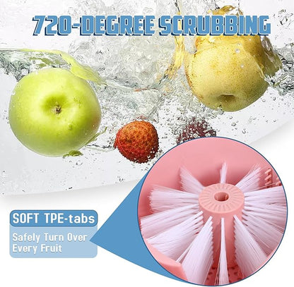 Fruit Cleaner Device, Fruit And Vegetable Washing Machine With Lid, Fruit Washer Spinner With Brush, Portable Fruit Scrubber, 720 Degree Scrubbing Fruit