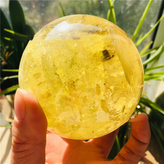 Citrine Ball Decoration Rough Stone Polished Home Office