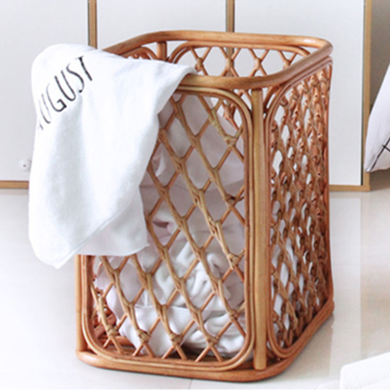 Handmade Rattan Laundry Basket Square Hotel