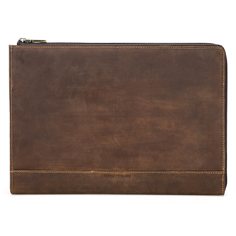 Étui de protection Crazy Horse Oil Leather Zipper Laptop Bag