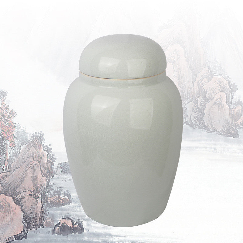 Double Cover Jingdezhen Ice Cracking Ceramic Bone Ash Jar