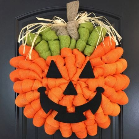 Couronne de citrouille d'automne pour Halloween, pendentif artificiel à suspendre à la porte d'entrée