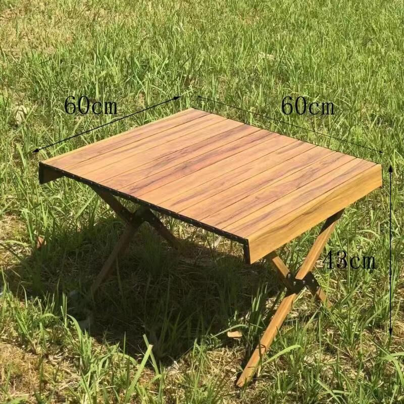 Mesa de barbacoa portátil y autónoma para acampar, mesa de madera de grano