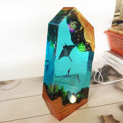 Resin Solid Wood Epoxy Creative Handmade Tropical Ocean Wind Small Night Lamp