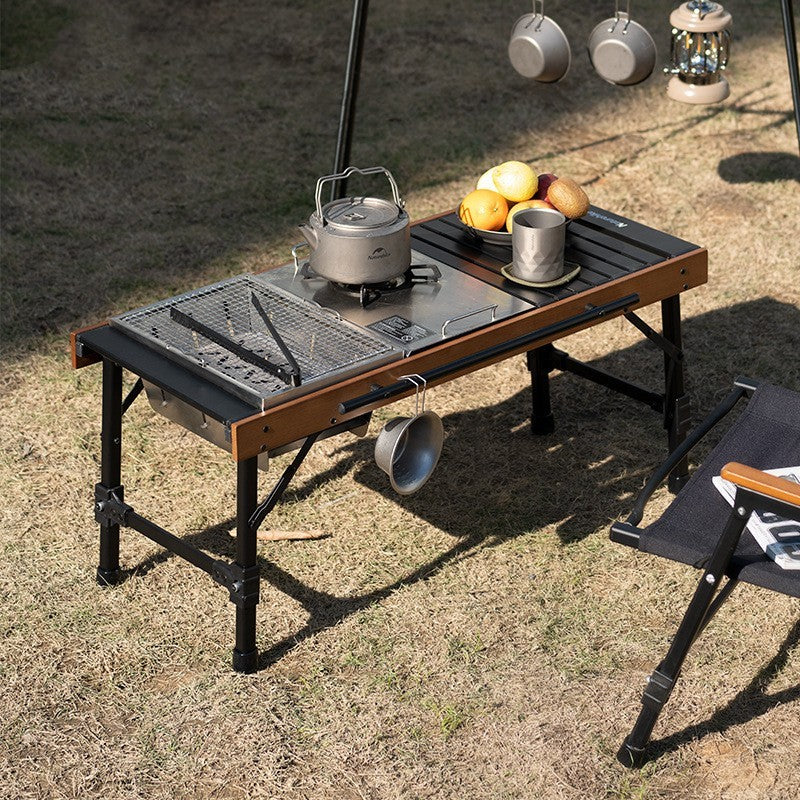 Table combinée pliante extérieure Camping Barbecue pique-nique Table en bois de hêtre