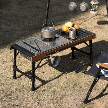 Mesa combinada plegable para exteriores, mesa de madera de haya para Picnic, barbacoa y acampada