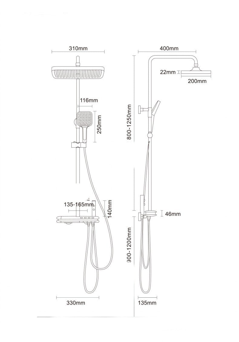 Ensemble de douche thermostatique à lumière ambiante et double affichage numérique pour la maison