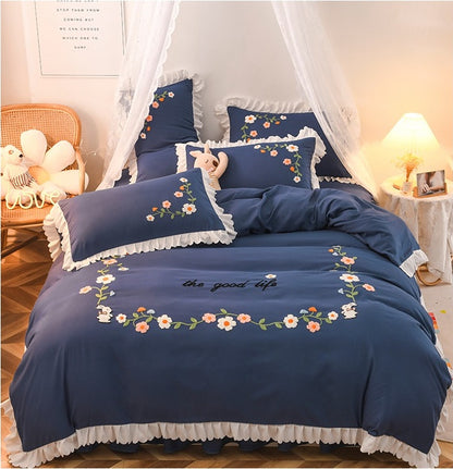 Three-piece Set On Single Bed With Wind Ruffled Duvet Cover