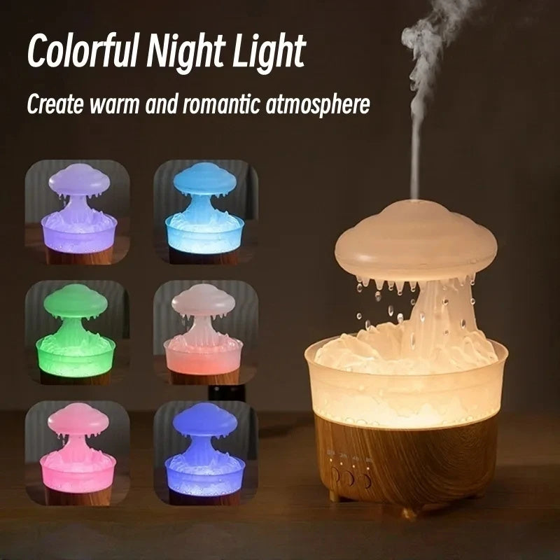 Humidificador de luz nocturna de nube de lluvia con sonido de gota de agua de lluvia y difusor de aceites esenciales con luz Led de 7 colores aromaterapia