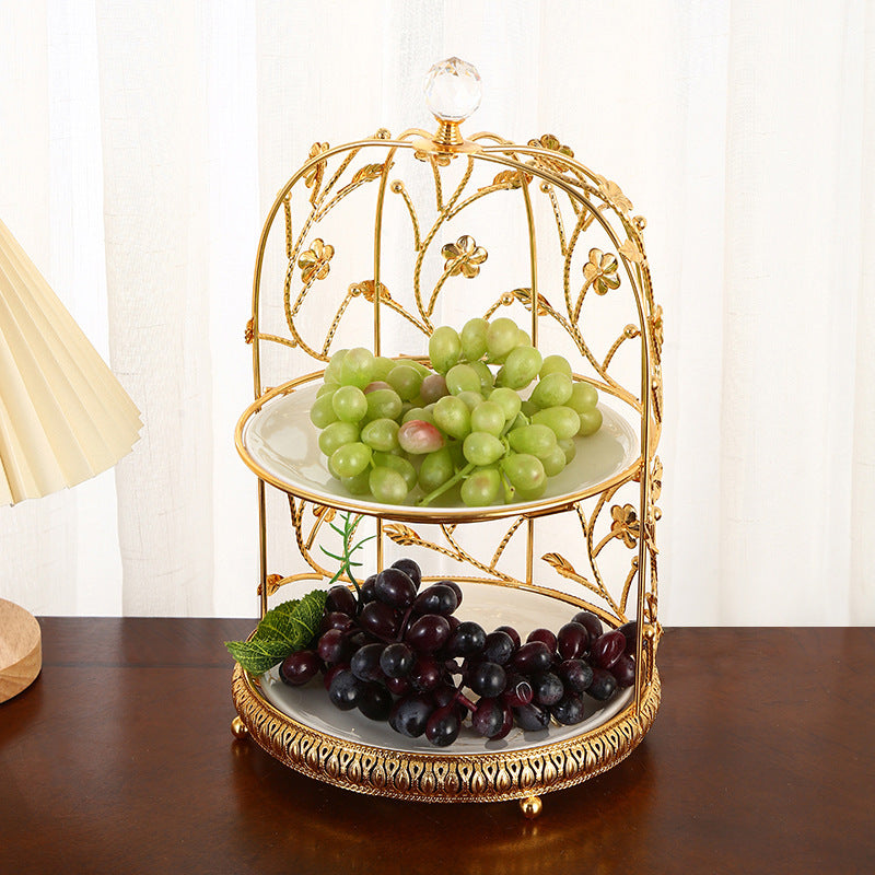 Table à thé de luxe légère, assiette de fruits en céramique, Double couche